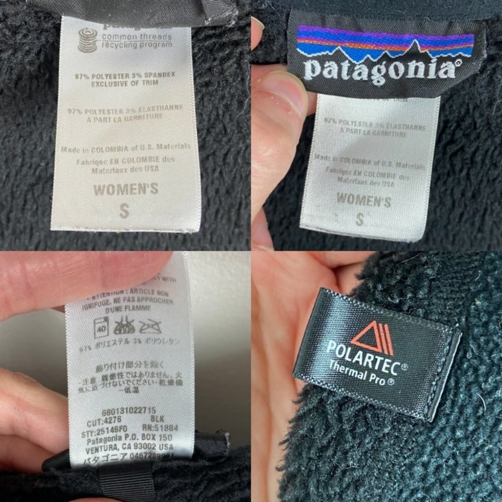 PATAGONIA Micro Fleece Full Zip‎ Synchilla Sweater Black Size Small Hiking Polar - Picture 8 of 9